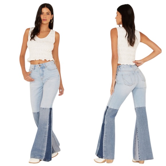 Shyanne Denim - Shyanne Bell Bottom Jeans - Light and Dark Blue